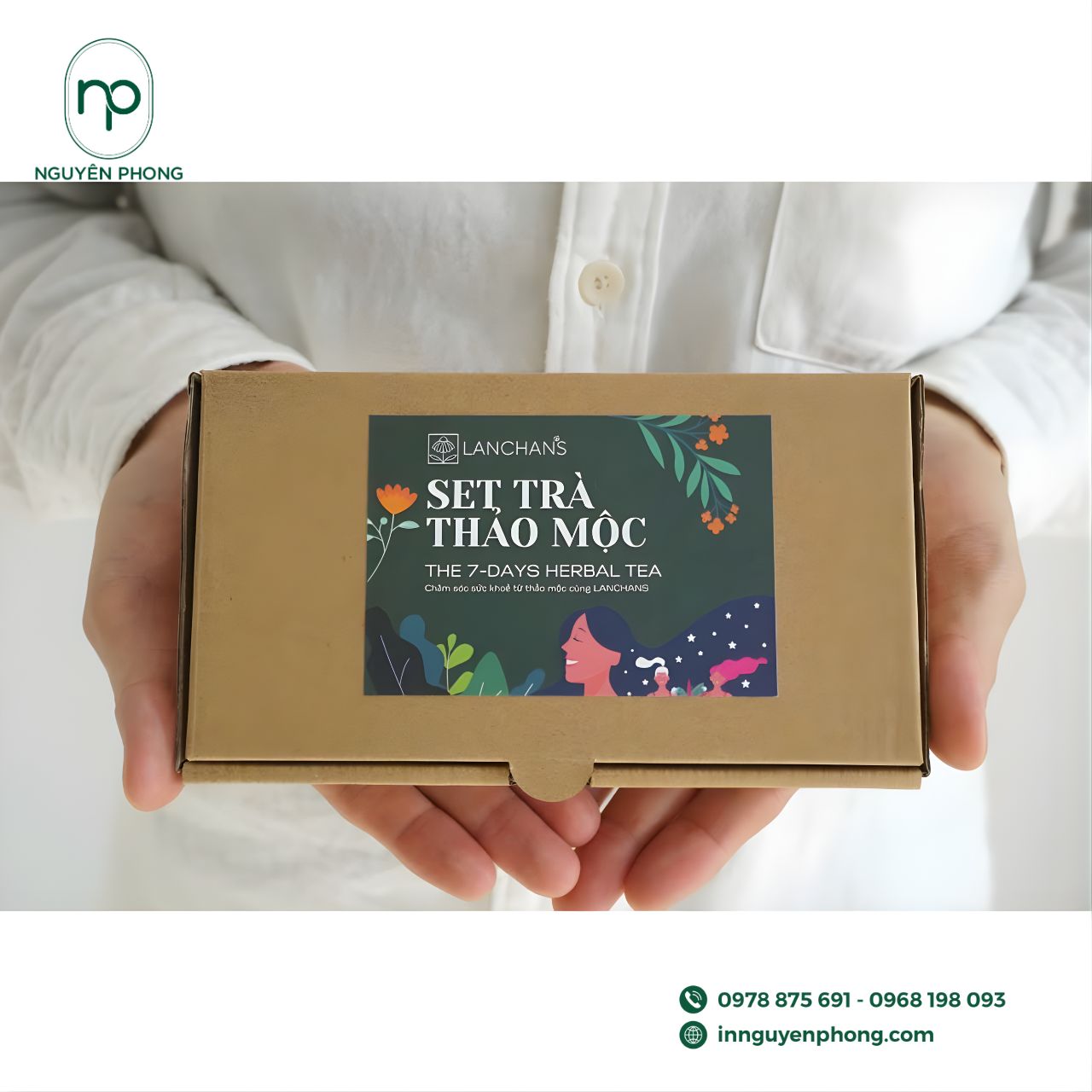 Mẫu tem dán cao cấp dán hộp giấy trà hoa 